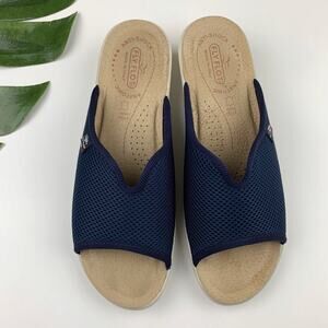 Fly Flot Sandals Slip On Wedge Heel Comfort Shoes Blue Stretchy Women's 40 US 8
